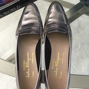 Salvatore Ferragamo silver loafers